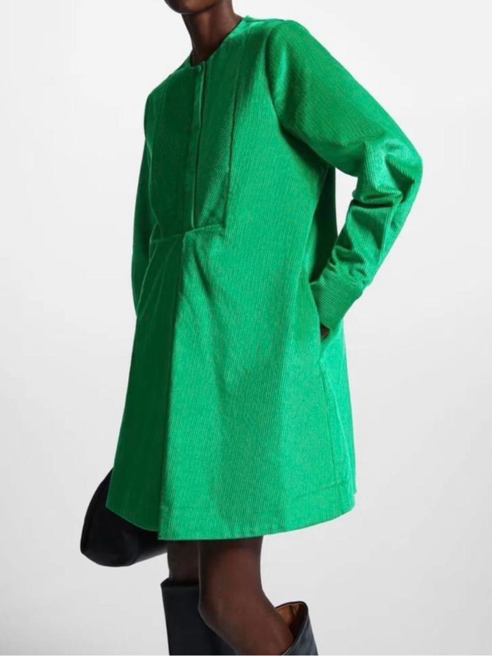 COS Vibrant Kelly Green Corduroy Baby doll Dress, Size 2